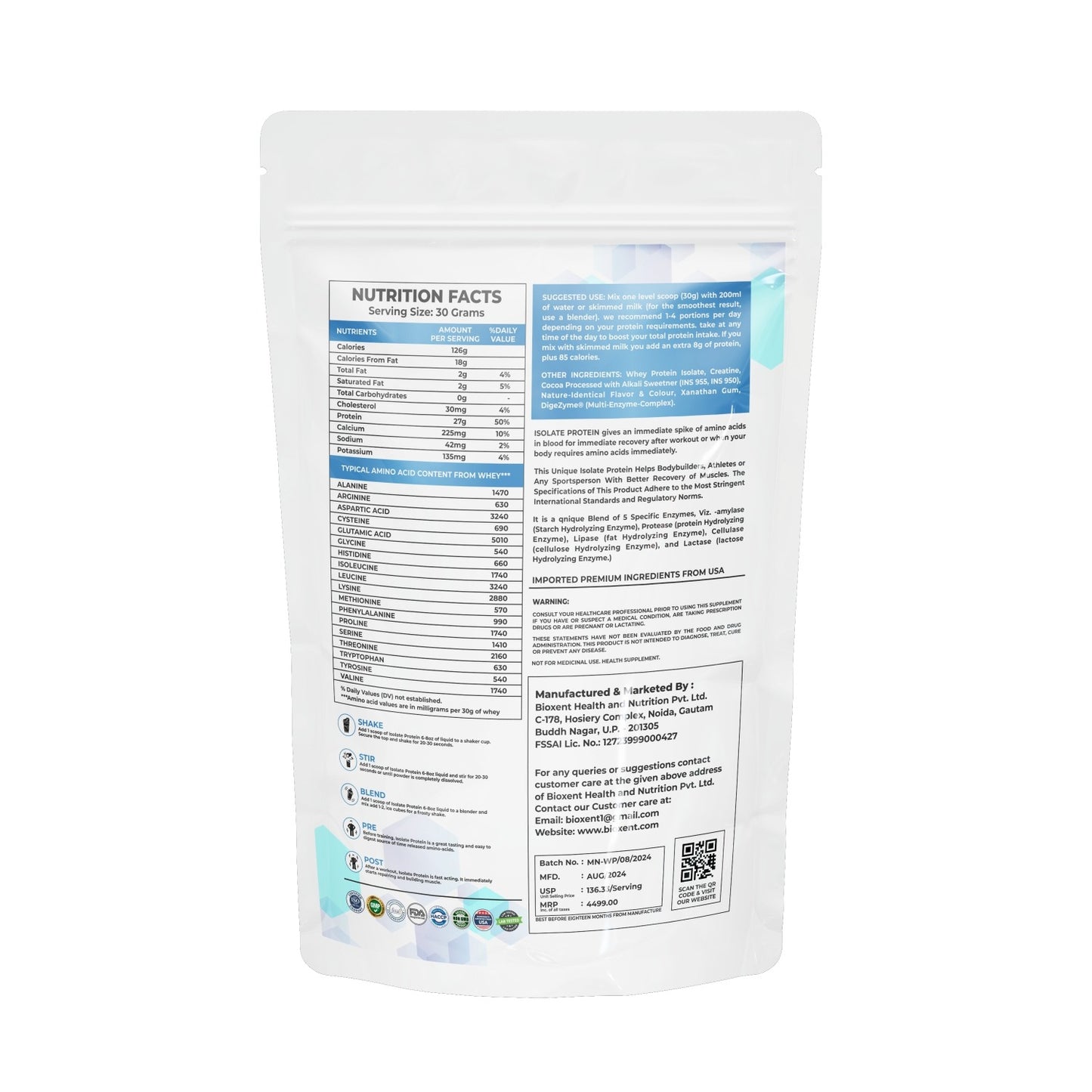 Whey Iso-Pro Pouch Packing With High Digestive Enzymes.